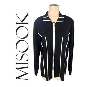 Misses' Exclusively Misook Black and White Acrylic Zip Cardigan Jacket // Size M